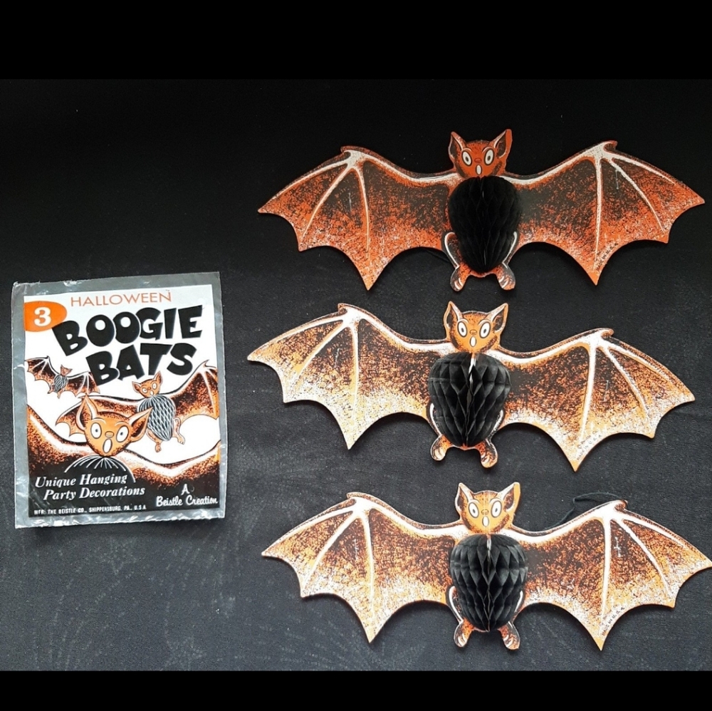 Rare vintage beistle boogie bats complete set hanging halloween decorations
